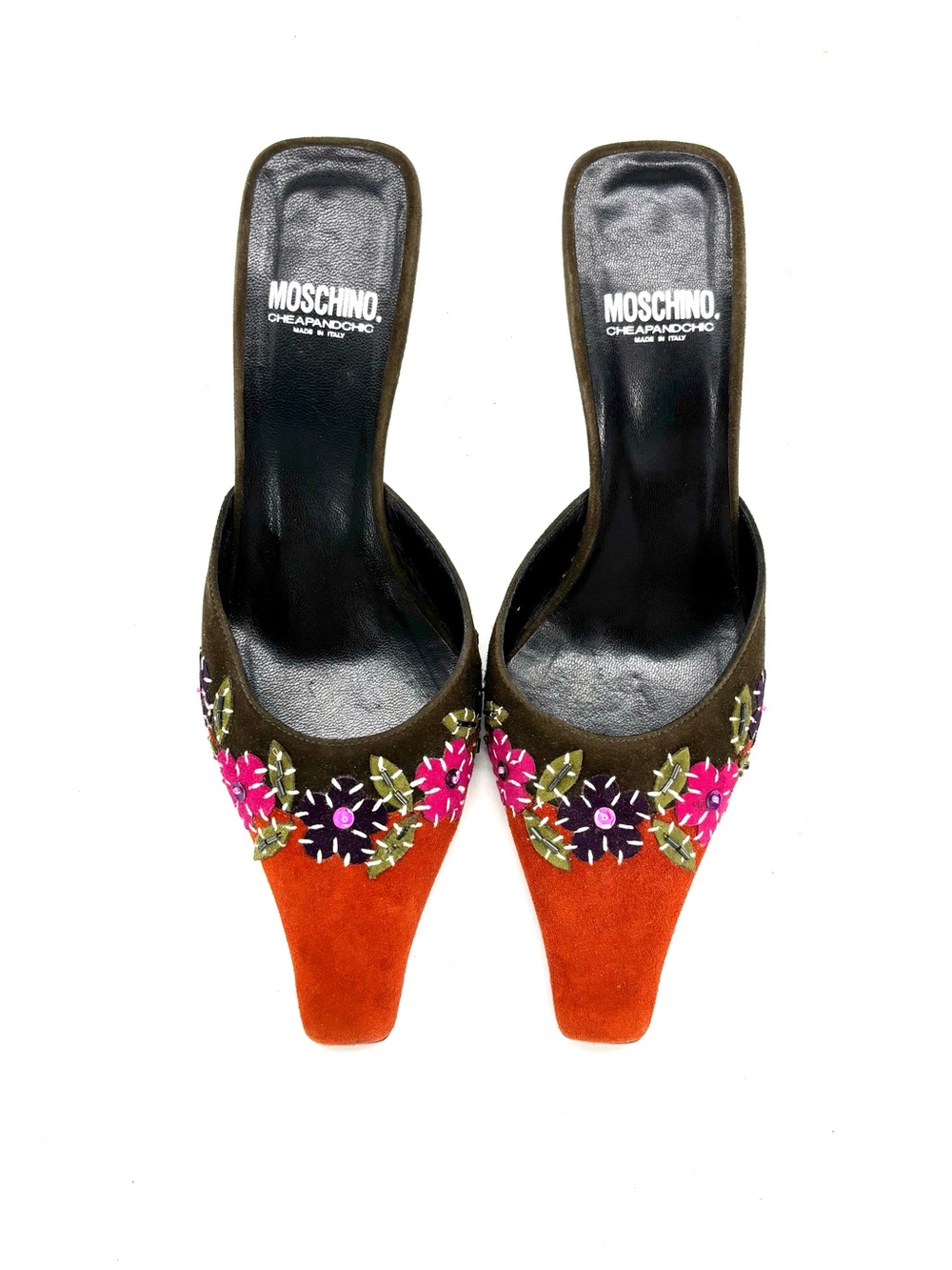 Moschino Cheap and Chic Beaded Sequined Floral Slip On Heeled Mules Sandals 38 - Picture 6 of 9
